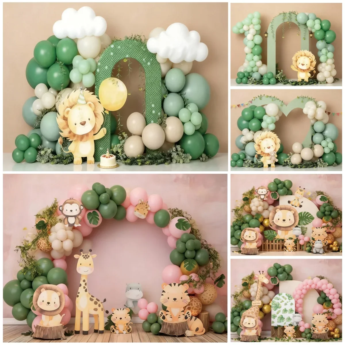 

VIKAMA Birthday Jungle Animal Photography Backdrop Balloon Arch for Children and Infants Celebration Background Studio Props