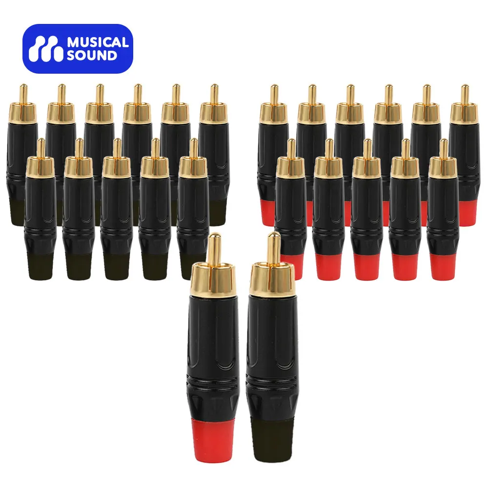 Musical Sound 2/4/8/12/24 Pcs RCA Plug Connectors Adapter Coaxial Cable Audio Jack Gold Plug Male No Solder Speaker Connector