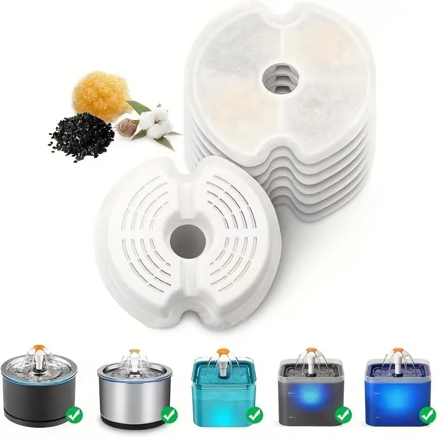 1/5/10/20/50/100pcs s/s Pet Fountain Water Dispenser Round Replacement Filter Cartridge - Triple Filtration System Replacement F