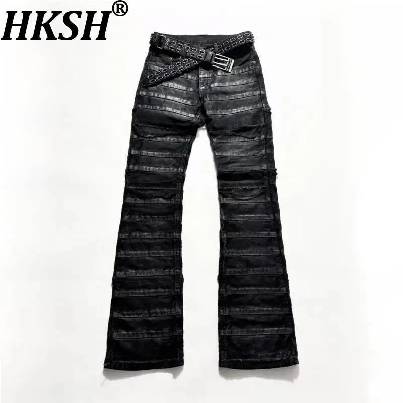 HKSH Spring Autumn Winter New Men Tide Dark Punk Waxed Skinny Jeans Slim Versatile Chic Gothic Light Luxury Denim Pants HK25319