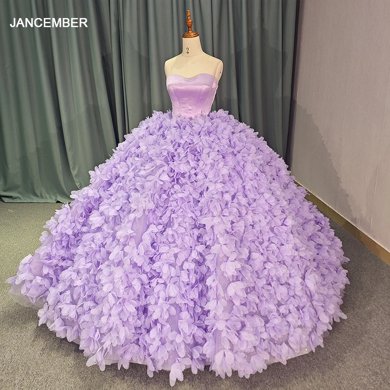 Purple Charro Quinceanera Dresses Ball Gown Lace Up Strapless Appliques Beaded Court Train Mexican vestido de quinceañera DY1200