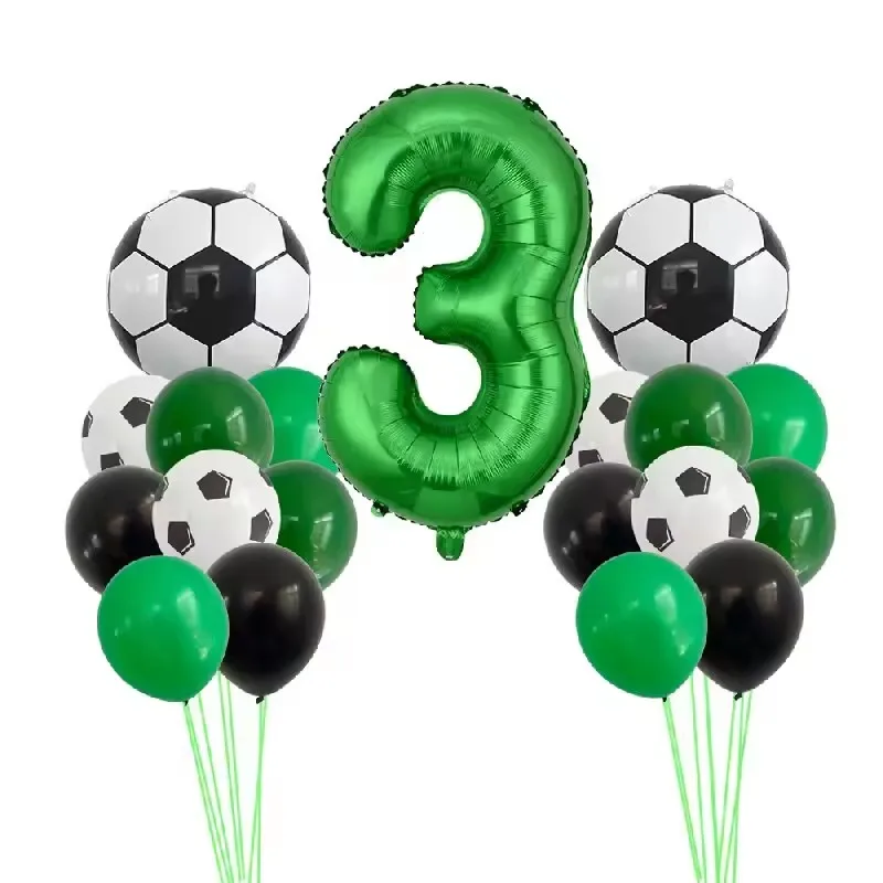 19pcs Football Balloons Set 32inch Green Number Football Foil Balloon Round Soccer Globos for Birthday Party Gift