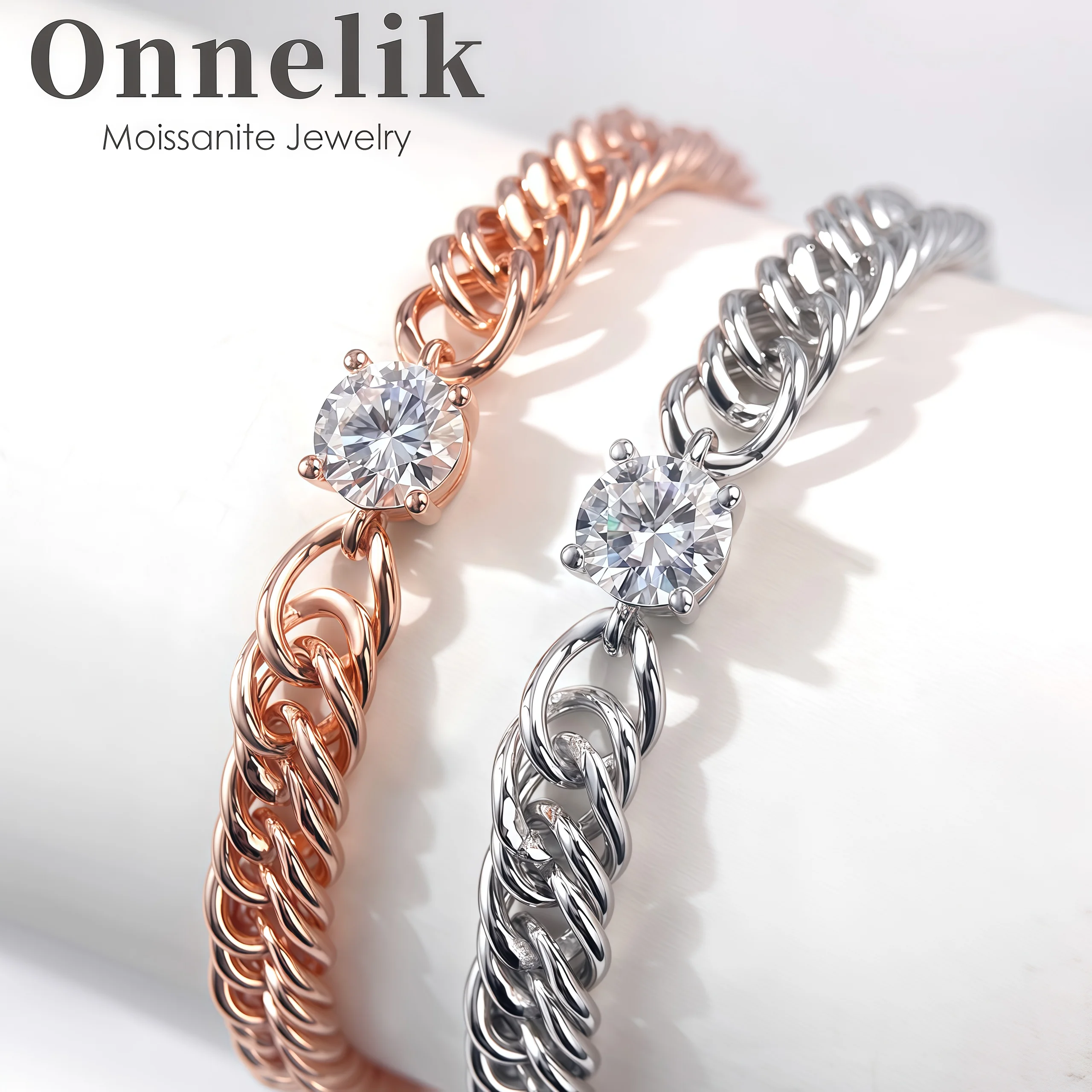 

Onnelik 1CT D Color Moissanite Cuban Chain Bracelet for Women Men Classic Sparkling Wedding Gifts S925 Sterling Silver Bangles