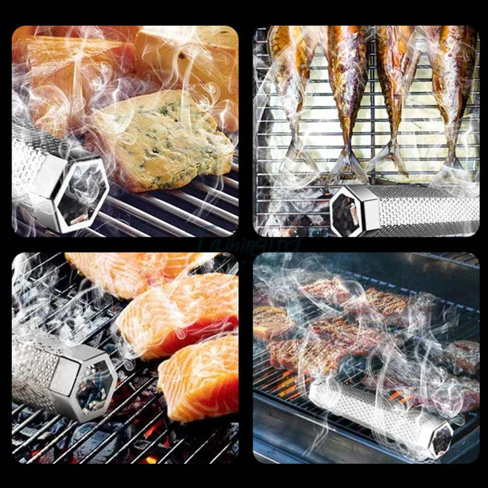 BBQ Stainless Steel Perforated Mesh Smoker Tube Filter Gadget Hot Cold Smoking Hexagon BBQ Tube smoker tube