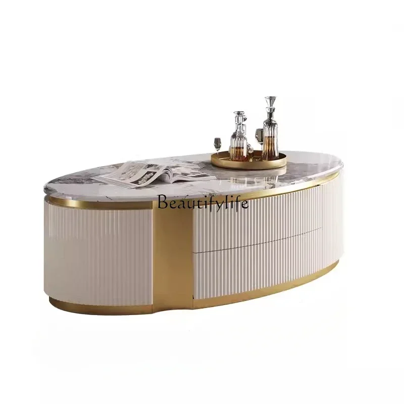 

XX39Light Luxury Baking Finish Tea Table Living Room Marble Italian High-End Fashion Oval TV Cabinet Unit