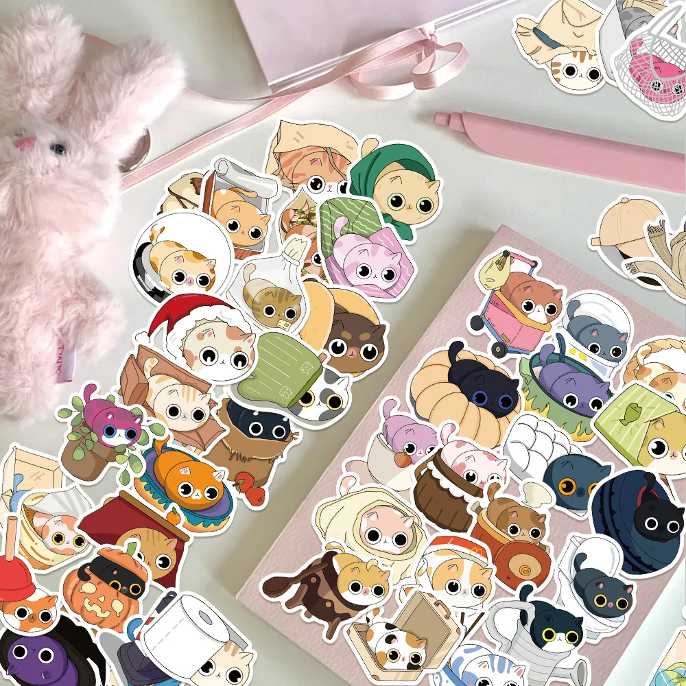 10/30/50 Stück lustige süße Katze Versteckspiel Aufkleber Cartoon Aufkleber DIY Notebook Handy Gepäck Gitarre Kawaii Aufkleber für Kinder Spielzeug