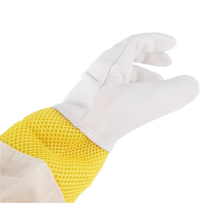Beekeeping Gloves Beekeeping Tools White Leather Golden Yellow Mesh Short Mesh Breathable Gloves Bee Protection Tools