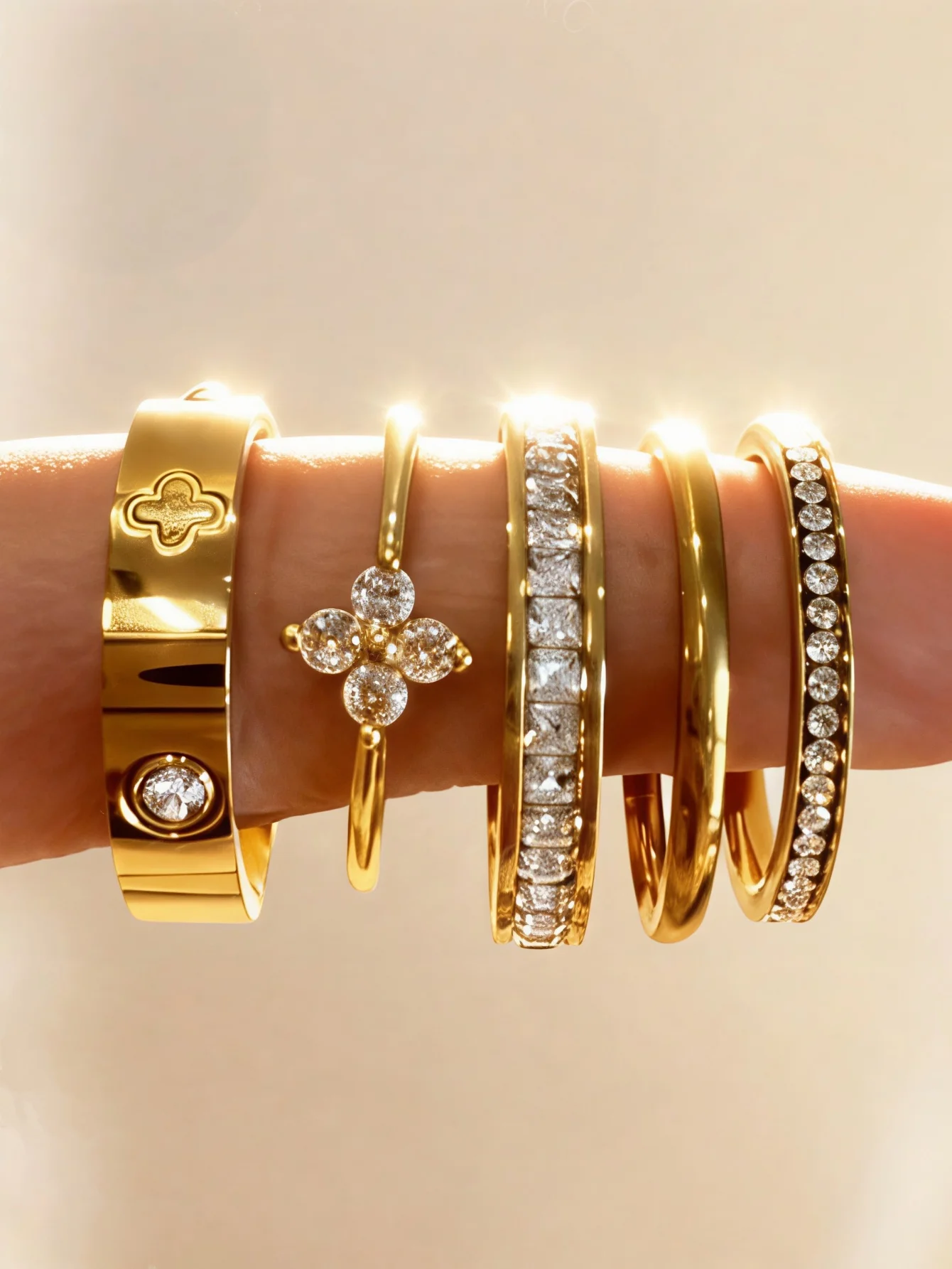 1PC/5PCS Gold Plated Stackable Ring Set Minimalist Four Clover Design Tarnish-Resistant Fashion Rings for Women for Daily Wear
