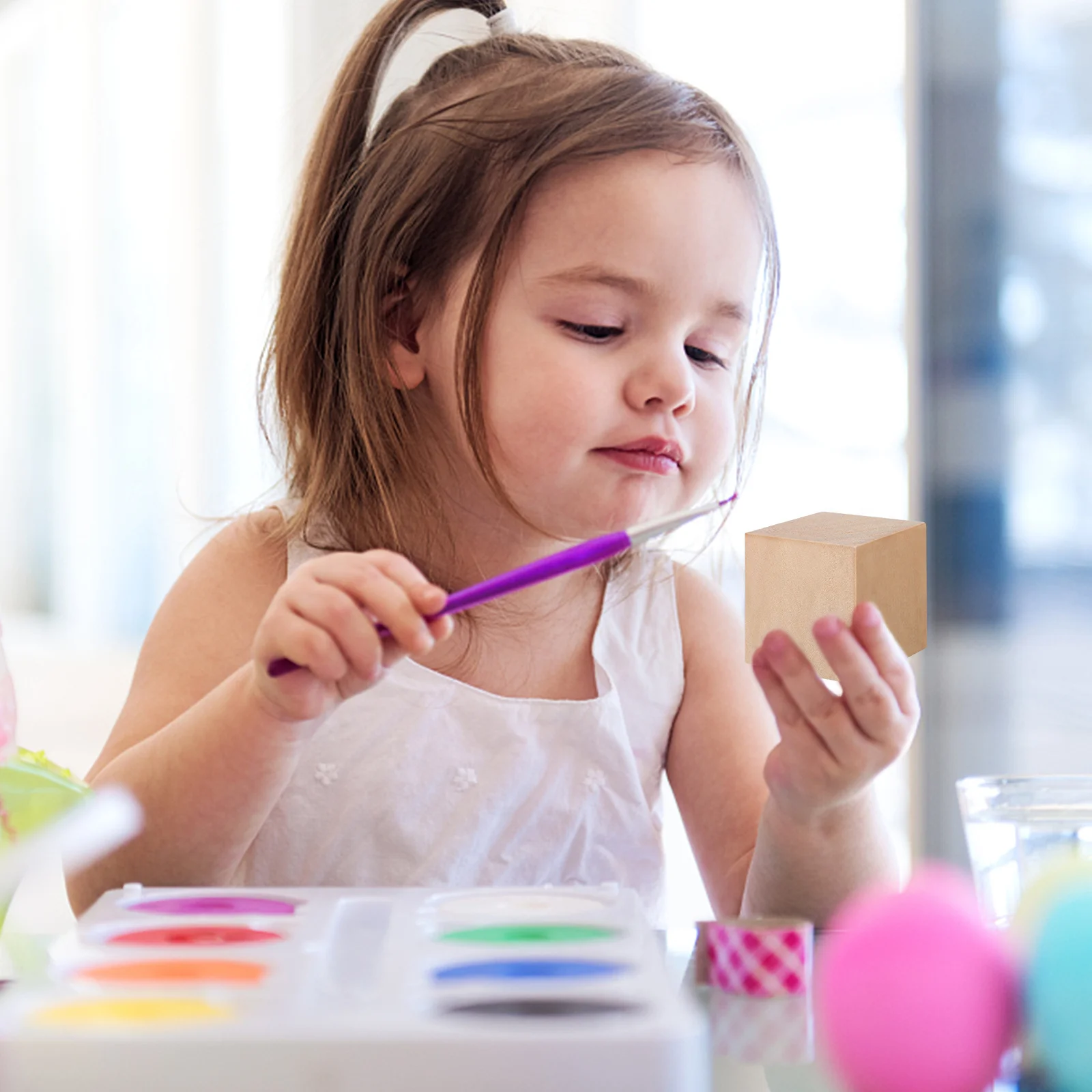 10 قطعة كتل خشب الصنوبر مكعبات مربعة غير مكتملة لتقوم بها بنفسك الحرفية لغز صنع مكعبات خشبية للرسم تلوين التنسيق بين اليد والعين #5