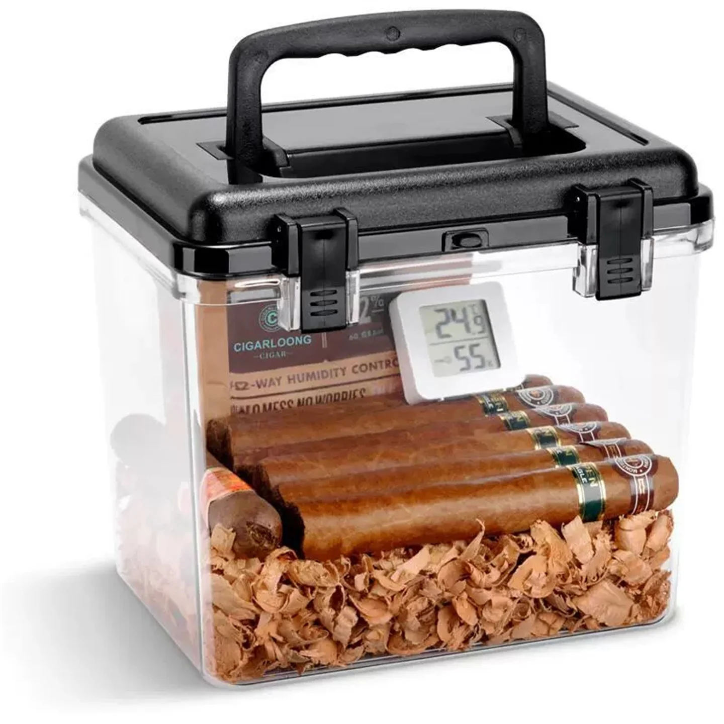 

Acrylic LOCK Cigar Humidor , Built-In Cedar Sawdust / Hygrometer / Moisturizing Bag / Humidifier Cigar Mellow Box For Gentleman