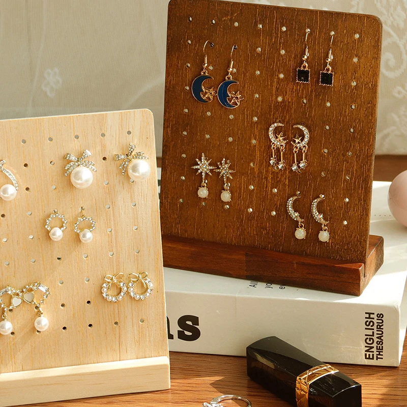 72Holes Detachable Wood Earring Display Stand With Stable Base Multipurpose Hanger Board Organizer Stud Earrings Small Jewelry