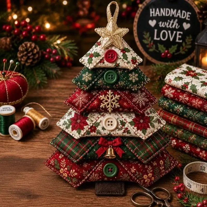 DIY Quilted Christmas Tree Craft Kit Complete Set with All Essential Materials for Home Holiday Xmas Decoration