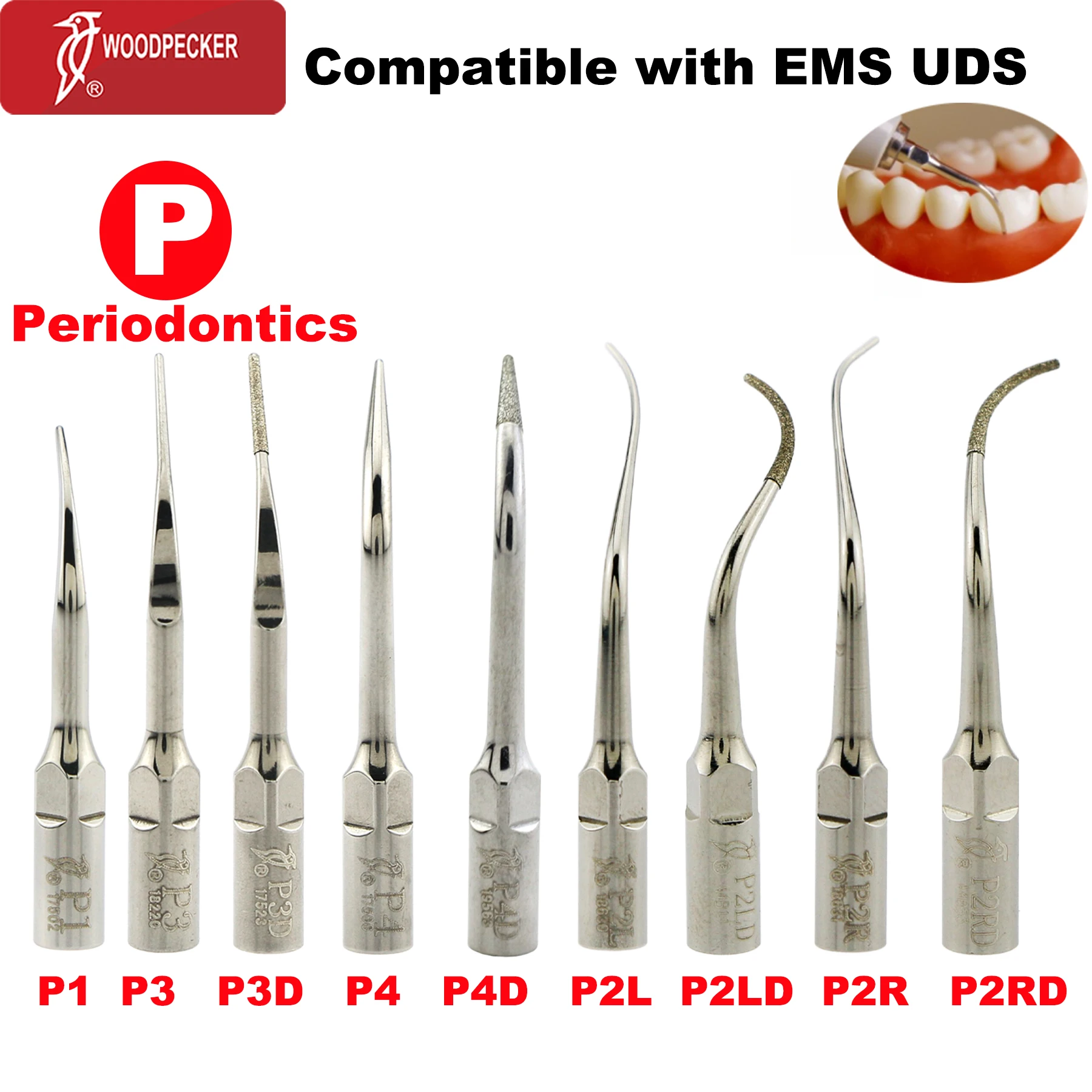 

Woodpecker Tips Dental Ultrasonic Scaler Tip Periodontics Scaling Tips P-Series For EMS UDS Ultrasonic Piezo Dentist Tools