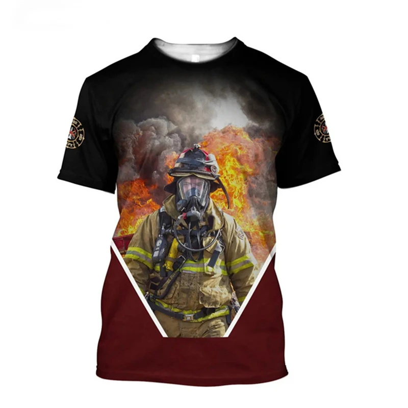 Firefighter 3d Printed T-shirt For Men Fake Uniforms Round Neck Short Sleeves Tee Shirt Fashion Streetwear Harajuku Fireman Tees