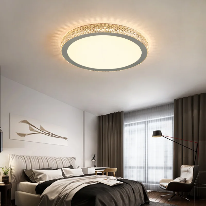 Bedroom Ceiling Lamp Nordic Ultra Thin Modern Round Crystal Living Room Remote Control Three Color Dimming Led Ceiling Light