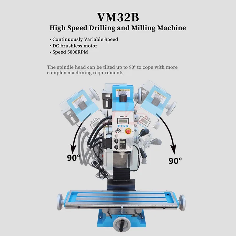 VM32B All-in-one  Multi-functional CNC Drilling And Milling Machine Stepless Variable Speed DC Brushless Motor Speed 5000RPM