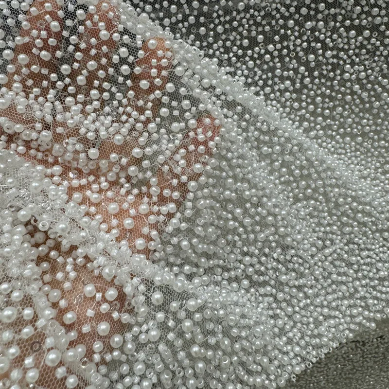 Encrypt Bead Sequins Nail Bead Lace Fabric Wedding Fish Tail Dress Nail Bead Design Perspective Cloth Diy Sewing Material