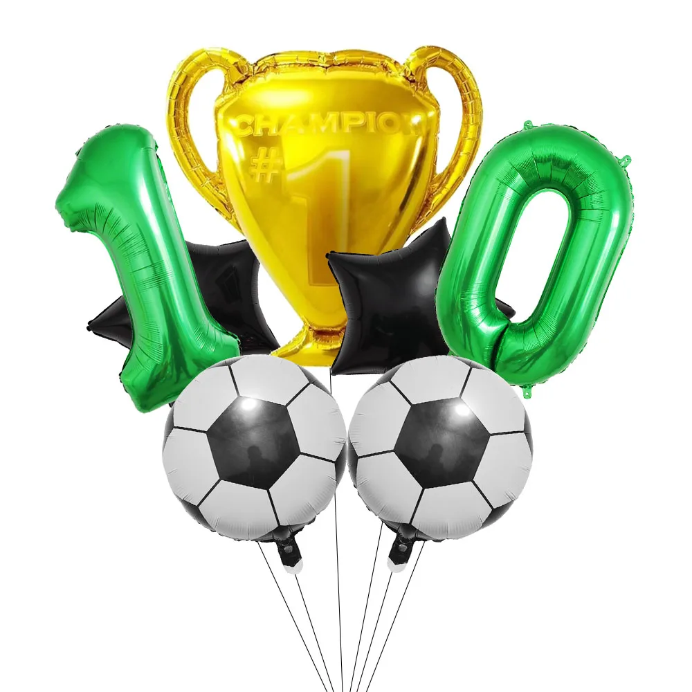 1Set Trophy Football Green Digital Helium Balloons Mixed Kids 1 2 3 4 5 6 7 8 9 Years Old Birthday Party Football Theme Decor view 5