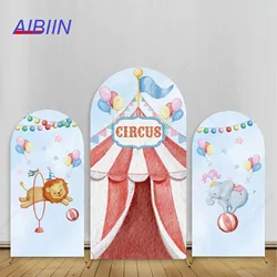 Circus Carnival Arch Backdrop Cover Red Tent Colorful Balloons Lion Elephant Show Birthday Baby Shower Party Decor Background