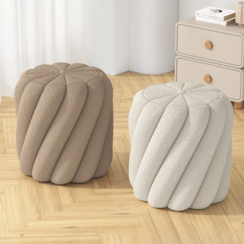 Lamb Wool Makeup Ladies Bedroom Dresser Chair Living Room Home Round Stool Nail Salon Customer Stool Vanity Chair