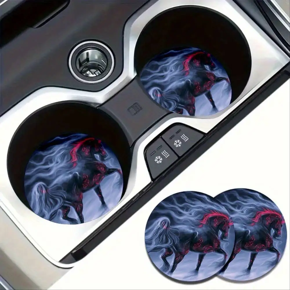 Mystical Equine Fantasy Horse EVA Car Cup Holder Coasters 2pcs Absorbent Artistic Design Unique Gift Idea