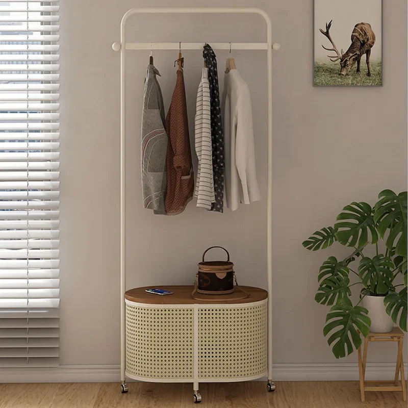 Clothes and hats rack, floor to floor, bedroom, Japanese mobile rattan woven retro living room corner dirty clothes basket