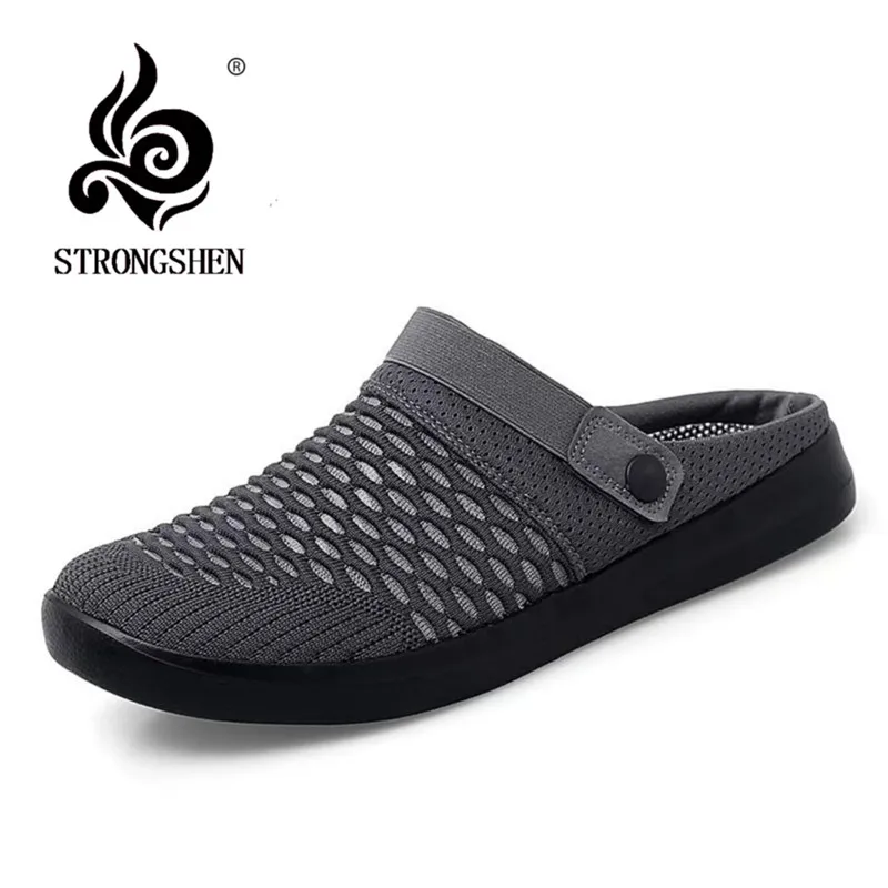 STRONGSHEN Summer Women Men Sandals Mesh Breathable Padded Beach Flip Flops Shoes Solid Flat Bath Slippers Lighted Casual Shoes