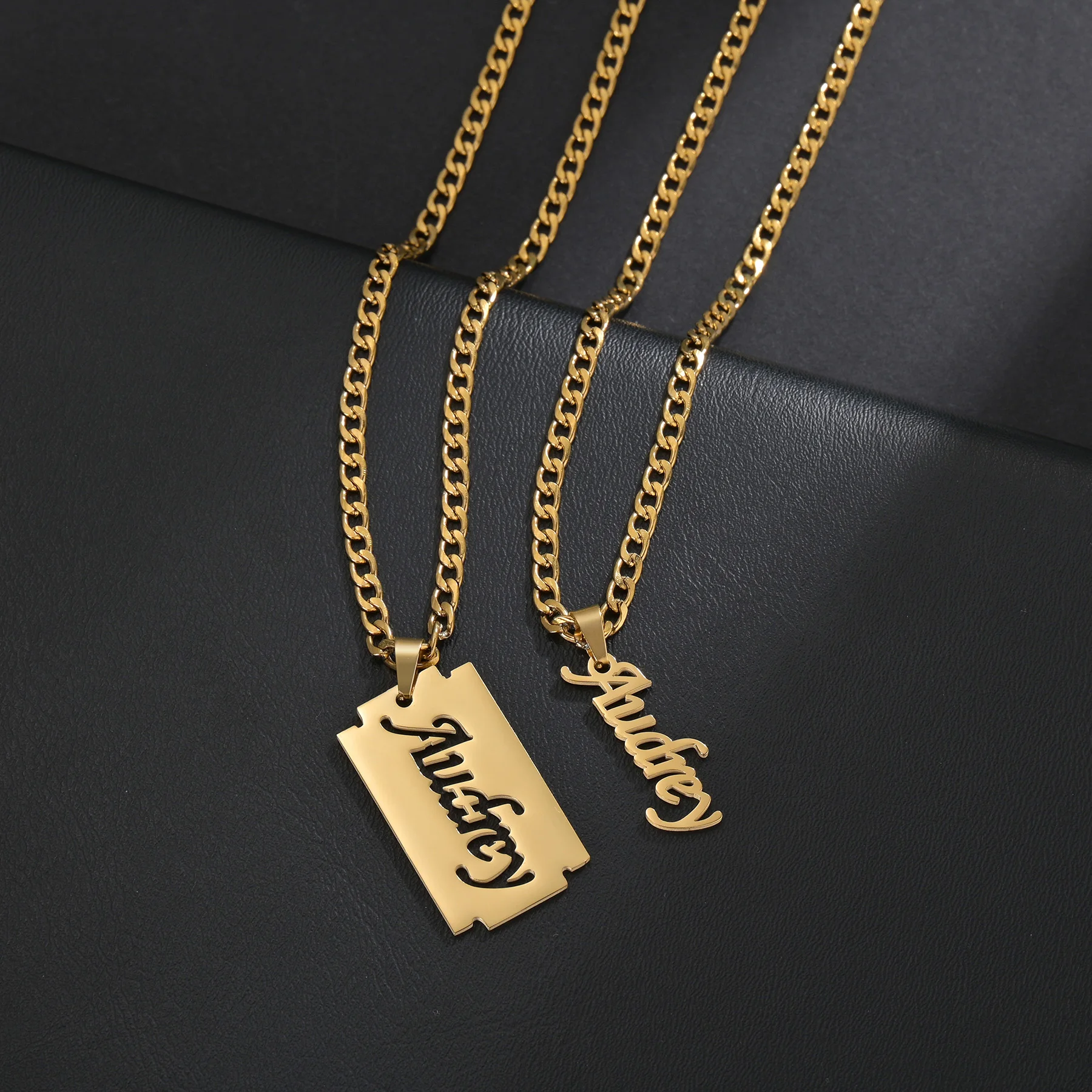 Unique Custom Blade Chain Name Stainless Steel Jewelry Pendant Necklaces for Women Personalized Hollow Letter Female Party Gift