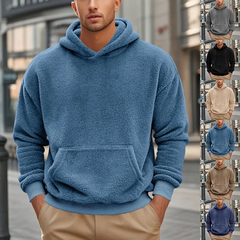 Men's Large Size Hooded Men's Sweater Autumn And Winter Double-Sided Fleece Pullover Loose Casual Jacket