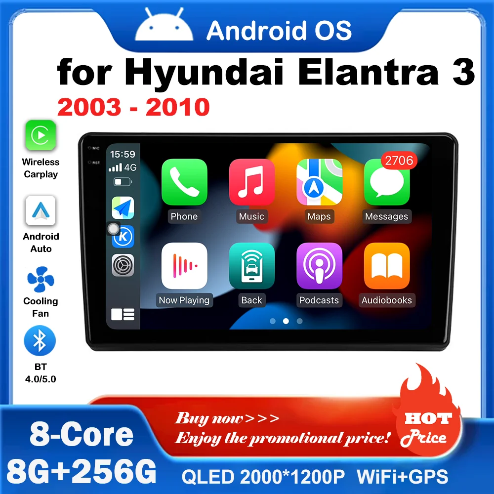 

Carplay GPS Navi BT DSP Stereo 4G for Hyundai Elantra 3 2003 - 2010 WiFi Touch Screen Car Radio Multimedia Player Android System