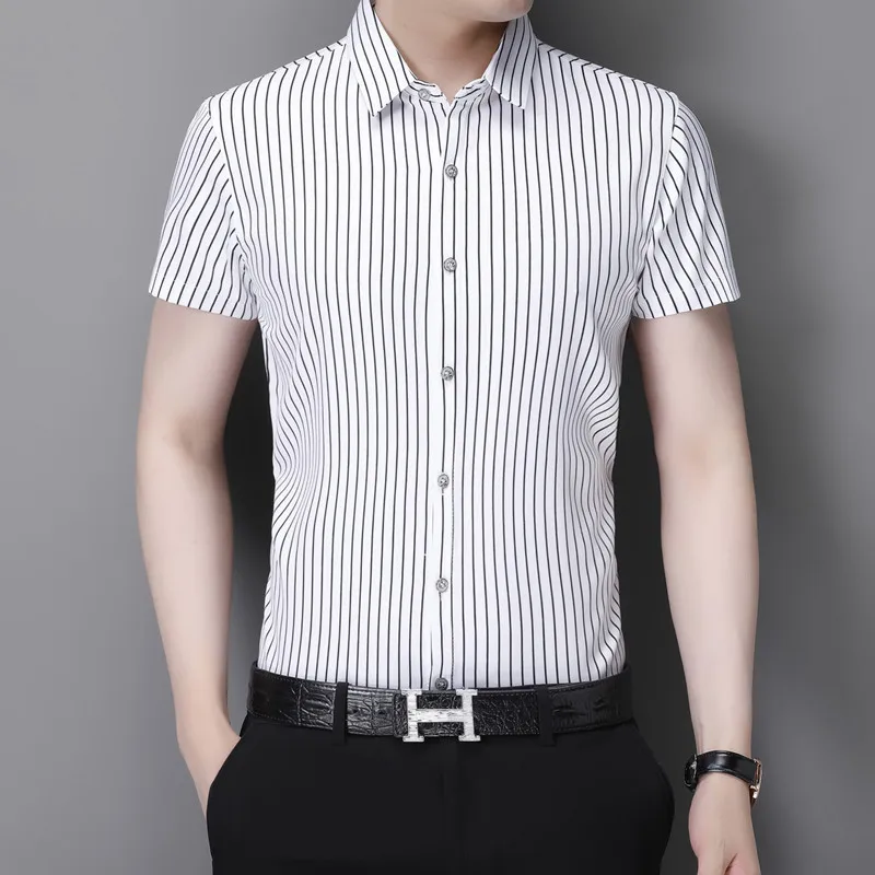 Men's shirt short-sleeved casual vertical stripes