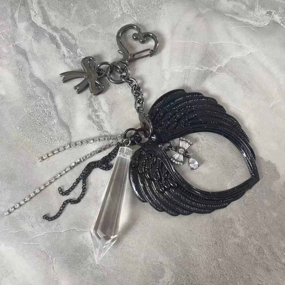 Original Bag Pendant Keychain Gemstone Blue Angel Wings Y2K Women Men Decorations Cosplay DIY Punk Halloween Decoration Gift