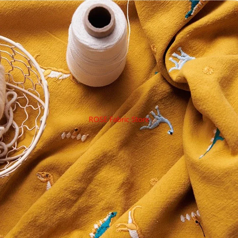Dinosaur animal pattern embroidery Cotton and Linen Fabric Clothing Fabric Sofa Throw Pillow DIY Handmade Material