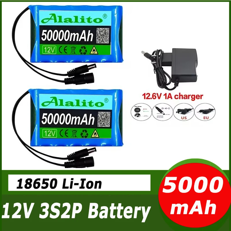 

12V 50000mAh Super Portable Rechargeable Lithium Battery for CCTV Instrumentation Speakers 12V Lighting Monitoring + 1A Charger