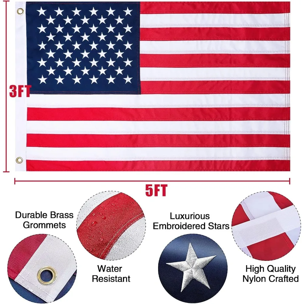 25FT Flag Pole with Embroidered Stars 3x5 American Flag-13 Gauge Extra Thick Aluminum Flagpole Kit