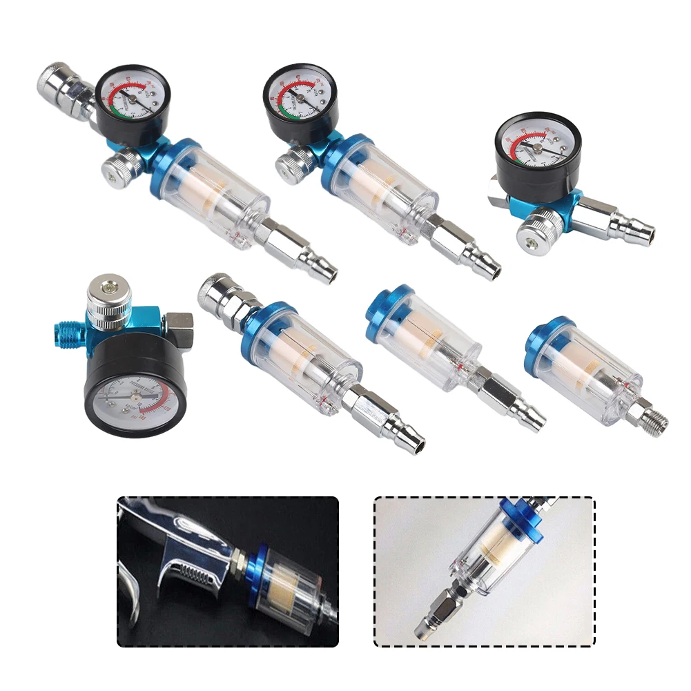 Oil Water Trap Filter Air Regulator Gauge In-Line 1/4 Inch Thread Transparent Filter Separator Adapter Airbrushes Pneumatic Tool
