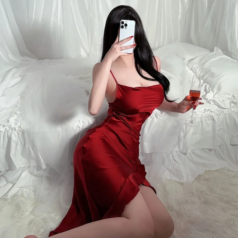 

Women's Suspender Nightgown Charming Ruffle Bottom Swing Split Pajamas Loungewear