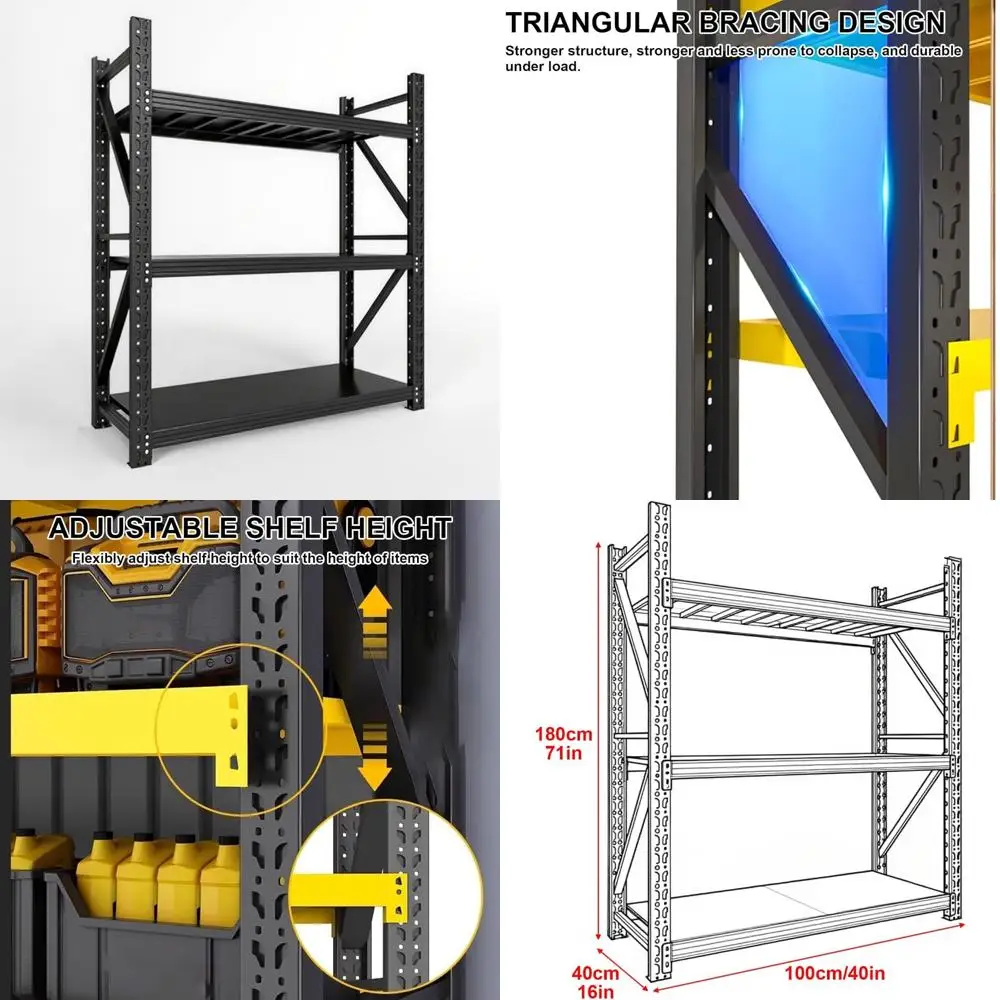 Rak Penyimpanan Logam 3 Tingkat yang Kokoh dan Stabil, Rak Penyimpanan Industri yang Dapat Disesuaikan untuk Gudang, S