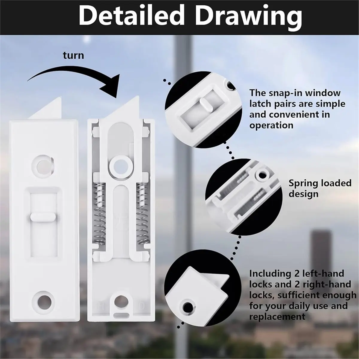 2026 Trend 8 Set Window Locks Window Parts and Hardware Tilt Latchs Plastic Construction, Spring Loaded, 2 Inch Hole Center