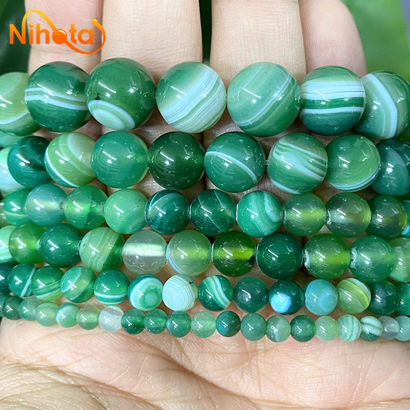 Natural Green Stripes Agates Round Beads 4/6/8/10/12/14mm 15\