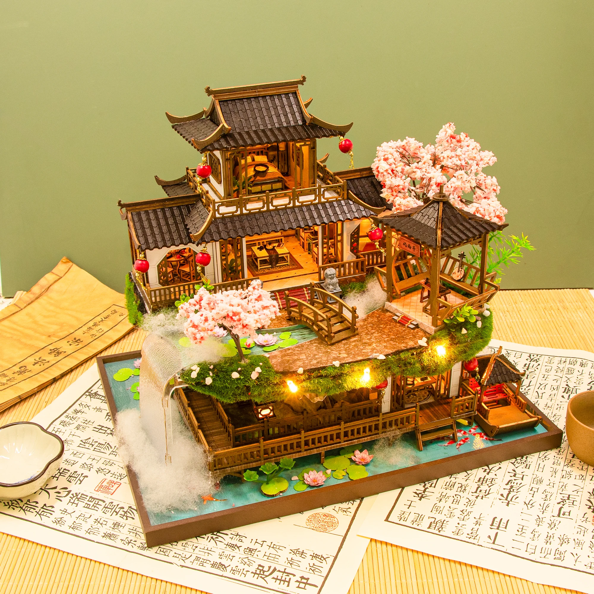 DIY Wooden Chinese Ancient Casa Figurines Miniatures Assembled Japanese Villa for Friends Birthday Gifts Home Decor Crafts