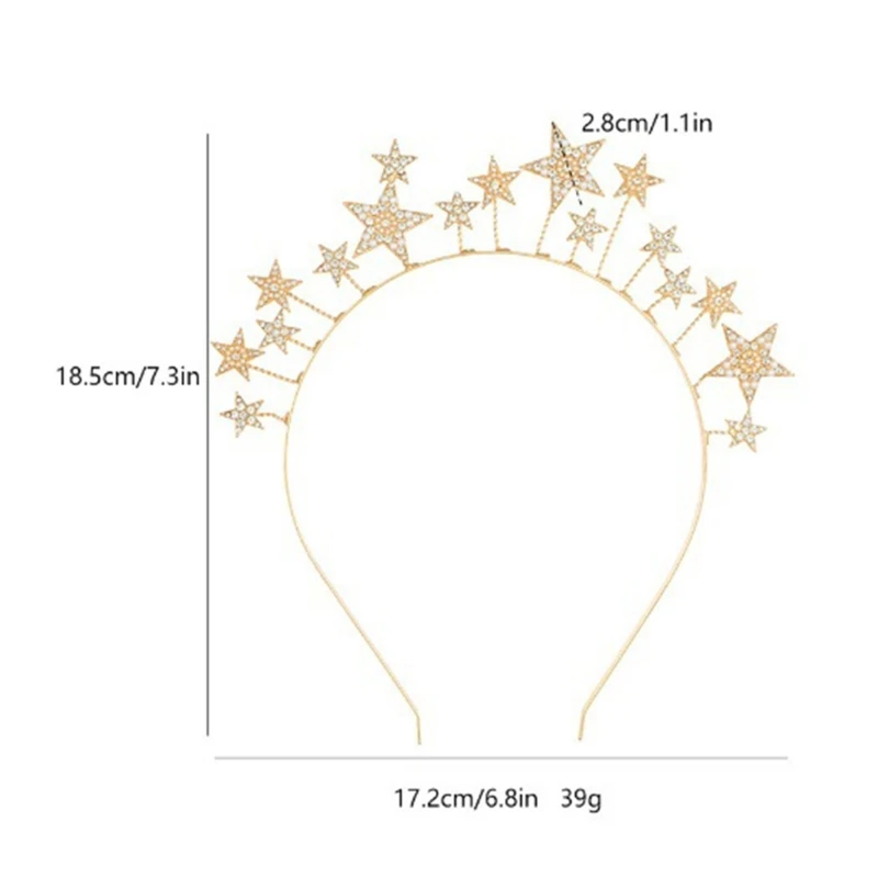 Unique Rhinestone Star Shape Crown Greek Baroque Headband for Girls Fashion Performances Show Wedding Party Jewelry