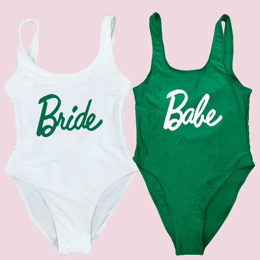 S-3XL Bride One Piece Swimsuit Women Swimwear Babe Beachwear Summer Bathing Sexy Swimsuits Wedding Party Swimming Suit Plus Size