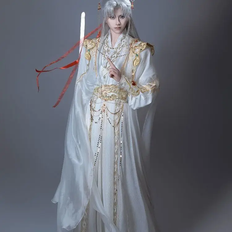 

TGCF 2HA Han Element Cross Collar Front Opening Shirt Dragon Embroidery Waistband Hanfu cosplay costume