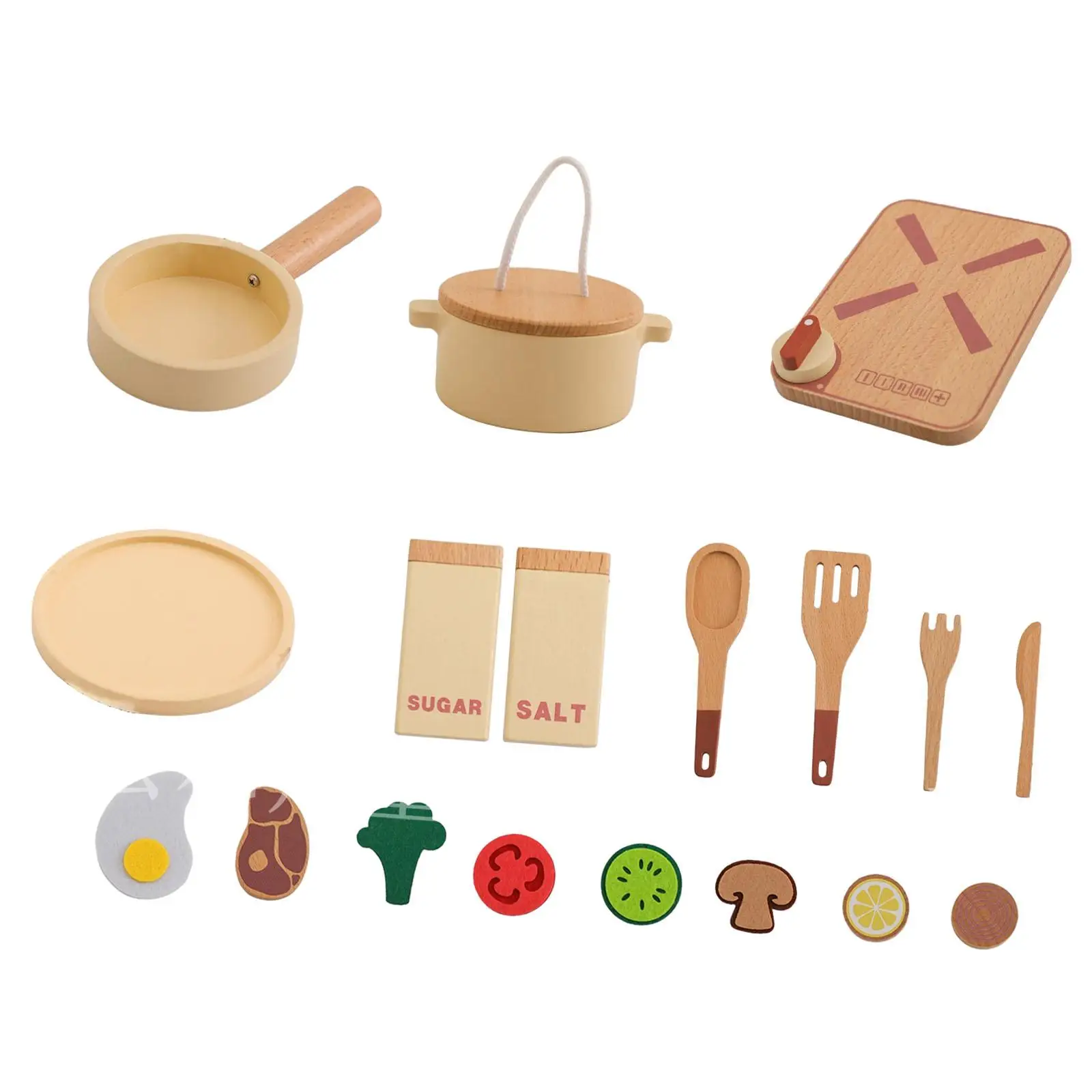 Pretend Play Cooking Toys Pretend Play Kitchen Toys Parent Child Interaction Wooden Vegetables Playset with Wooden Pots