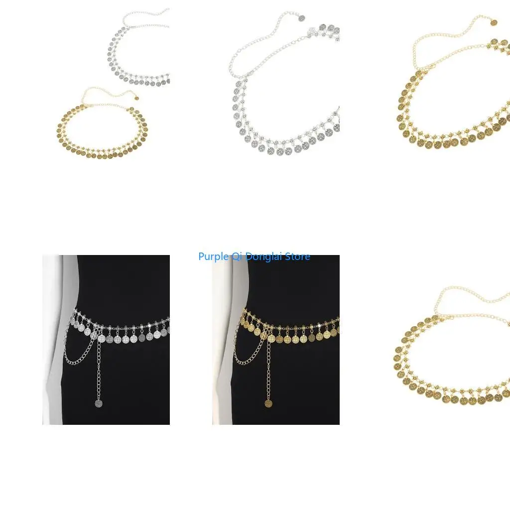 L21E Versatile Metal Waist Chain Ethnic Belt Body Accessory for Music Festivals
