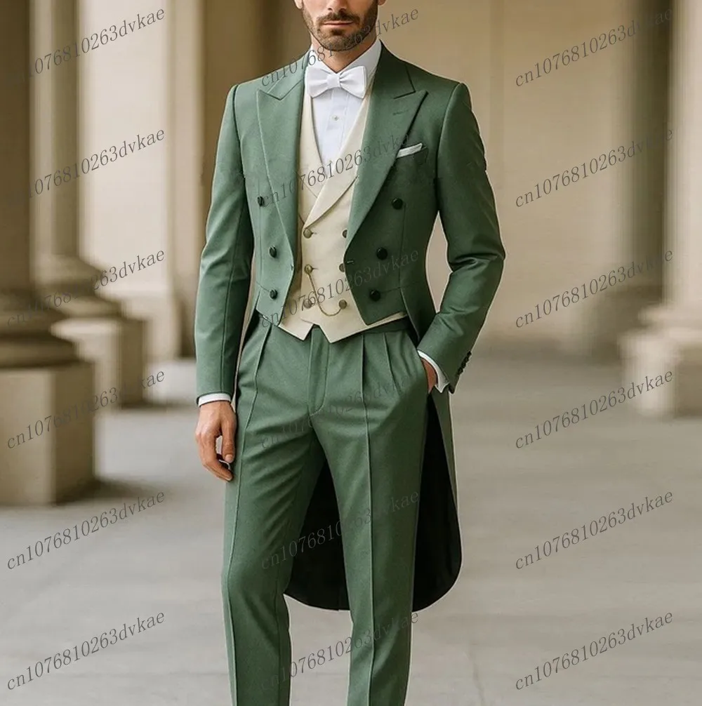 

Long Blazer Mint Green And Ivory Men Suit Wedding Party Formal Groom Prom Business Male Tuxedos 3 Piece Set Jacket Vest Pants