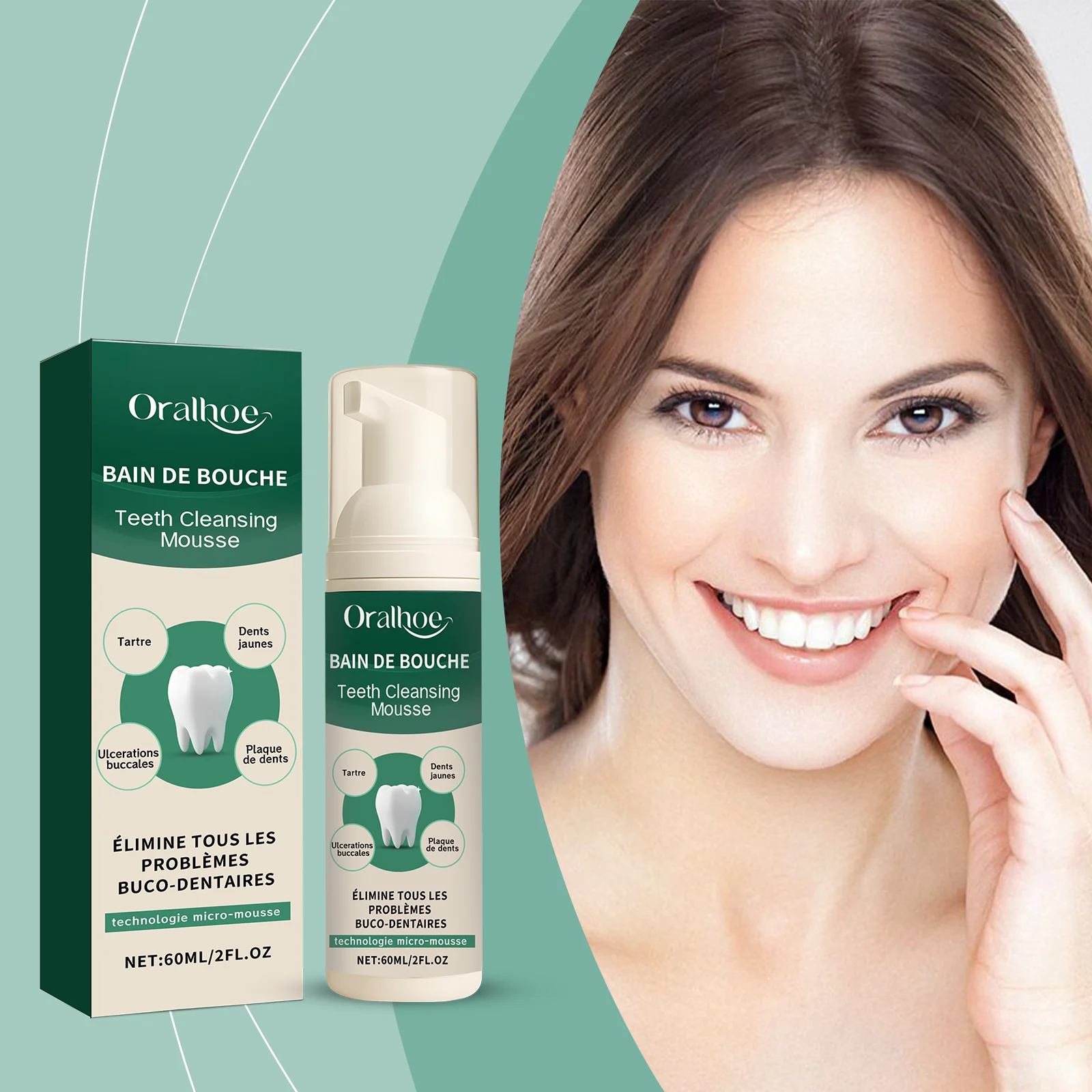 

Teeth Cleansing Mousse Removes Bad Breath,Stains,Black Pigmentation,Clear Breath,Bright White Teeth,and Oral Care 60ml