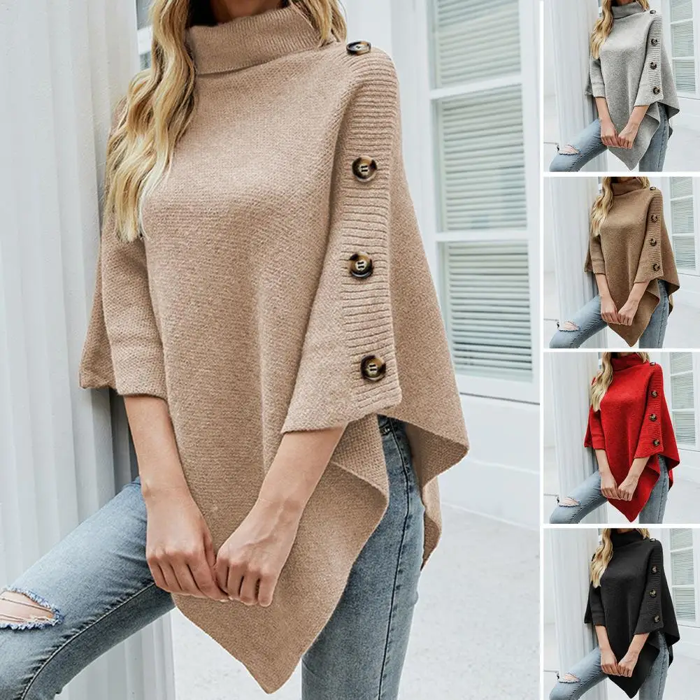 Suéter Irregular de cuello alto para mujer, moda coreana, jerséis de manga larga para mujer, jerséis de punto de cuello alto para Otoño e Invierno para mujer