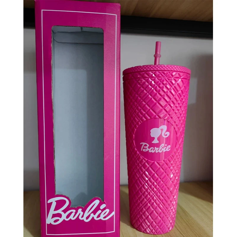 710Ml Barbie Straw Water Cups Anime Portable Water Cup High-Capacity Coffee Cola Cup Woman Office Water Bottle Birthday Present